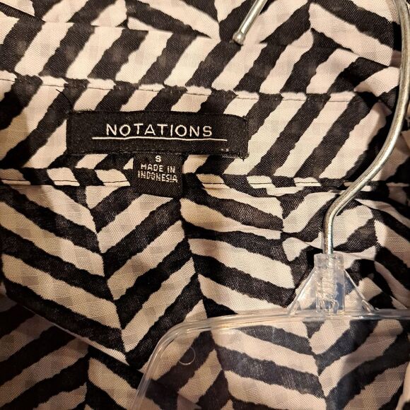 Notations sleeveless collared blouse black white chevron stripe lightweight sz S - Picture 4 of 6